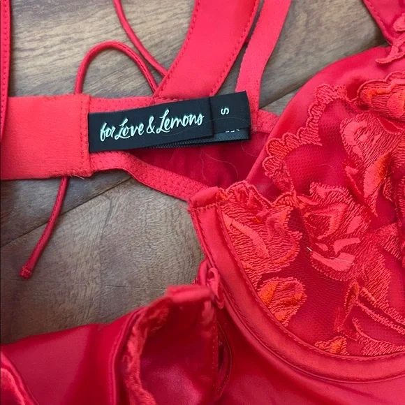 For Love & Lemons Red Satin Lace Corset Bodice Slip Dress Size Small - Picture 6 of 10